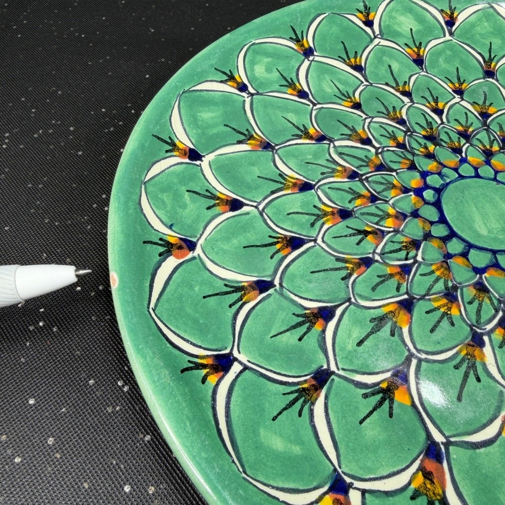 JMB Mexico Talavera Plates Set of 3 Green Floral Mandala Hand Painted 10 Inch - Picture 6 of 12